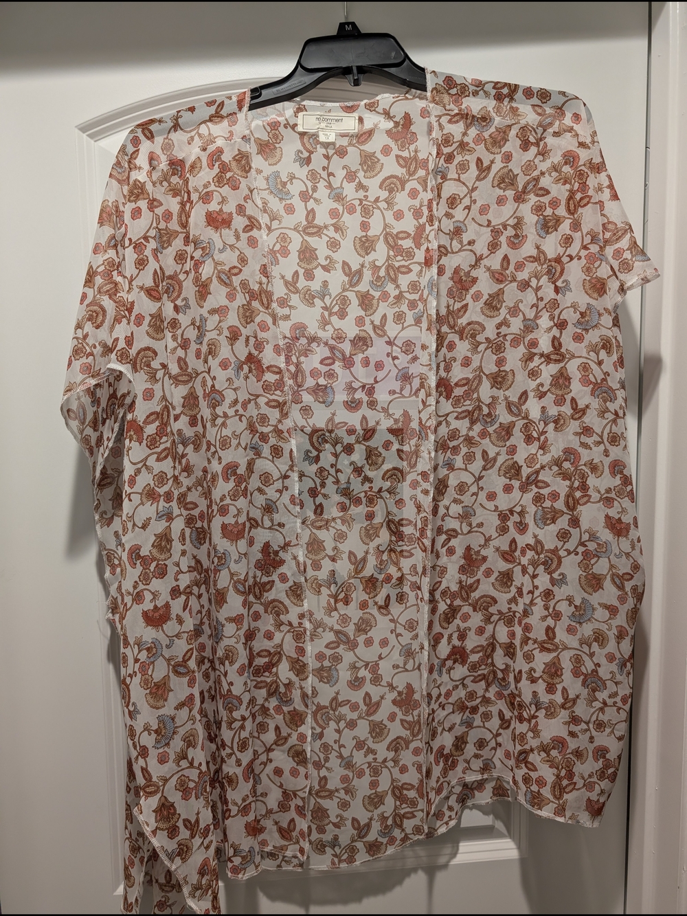 No Comment Plus Floral Sheer Kimono in Cream and Rust
